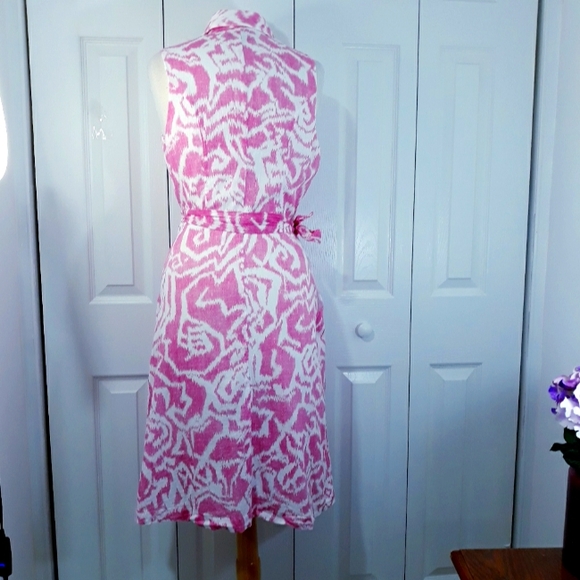 Pendleton Cotton Midi Dress Pink on White Sleeveless Wrap Lined Size 8 - Picture 11 of 16